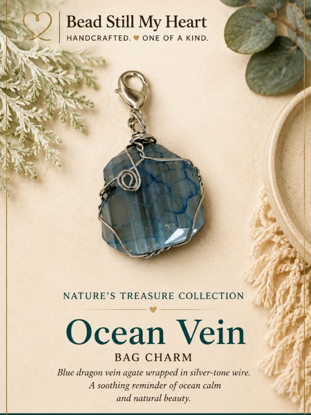 Ocean Vein Blue Dragon Vein Agate Bag Charm | Nature’s Treasure